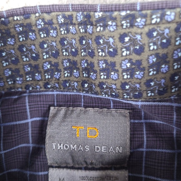 Thomas Dean Shirt Mens Medium Gray Plaid Long‎ Sleeve Button Down - Picture 4 of 16